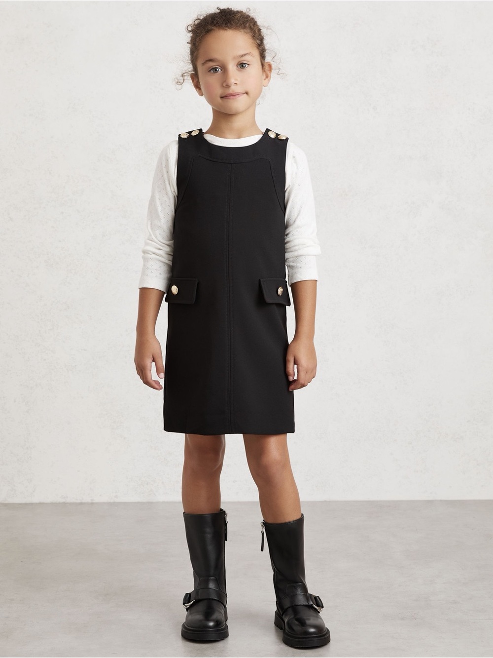 Reiss Cyrus Girls Black Button Detail Sleeveless Shift Dress 12-13Y NWOT